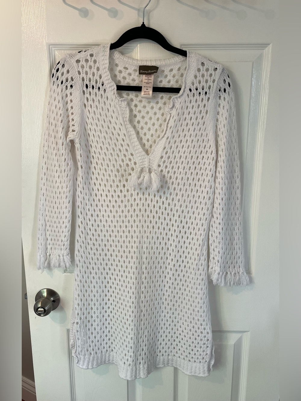 Tommy Bahama White Crochet Cotton Beach Cover Up Tunic Dress M